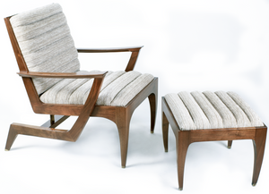Handmade Walnut Lounge Chair, Brass Accents (Armchair)