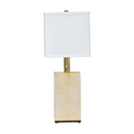 Parchment Lamp with brass fixtures and white linen shade.