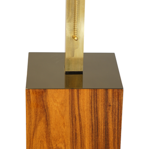 Rosewood Table Lamp, High Gloss Lacquer, Brass Fixtures, White Linen Drum Shade