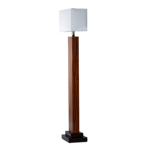 Rosewood Lamp, Standing, High Gloss Lacquer, White Linen Shade