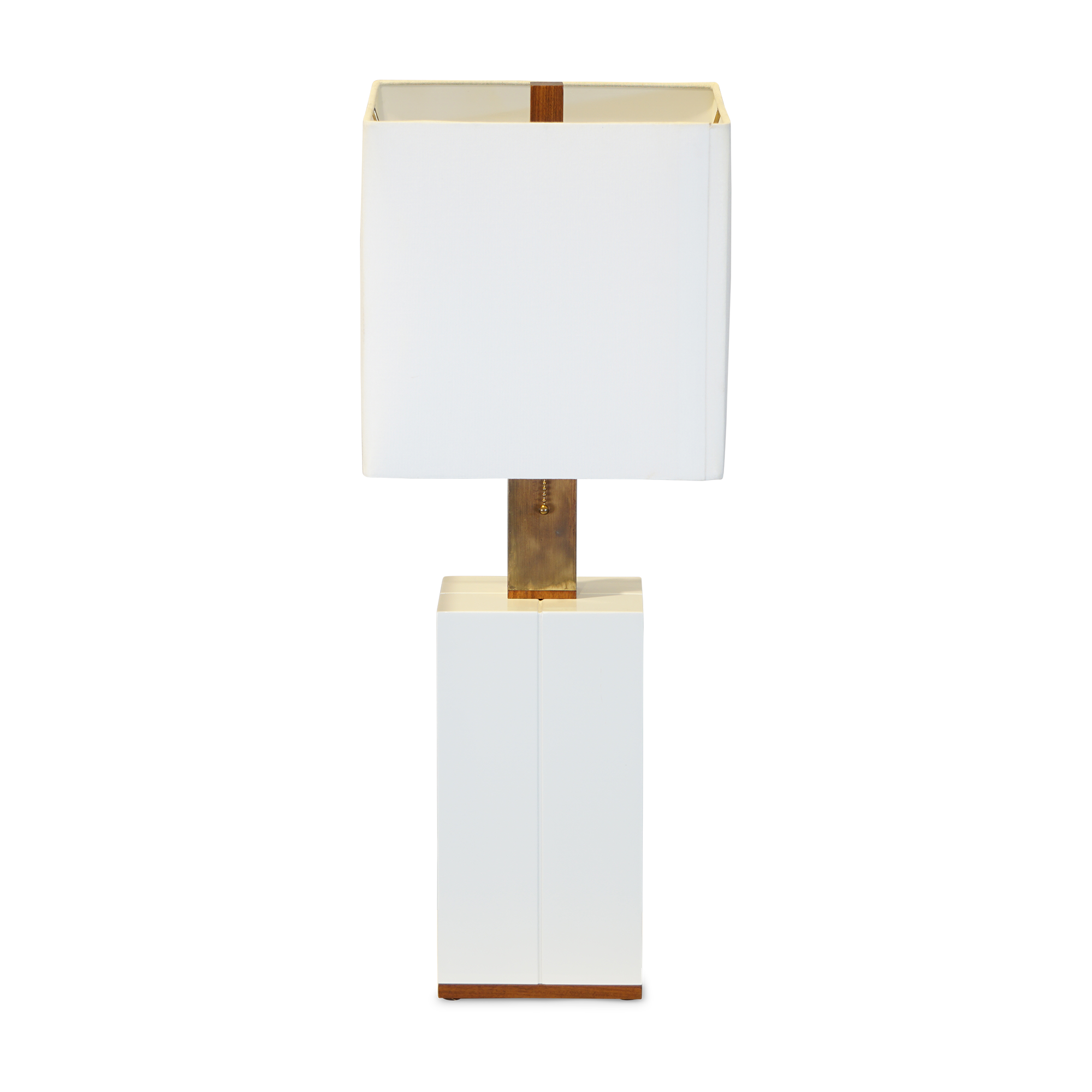 White High Gloss Table Lamp, Natural Brass, White Linen Shade