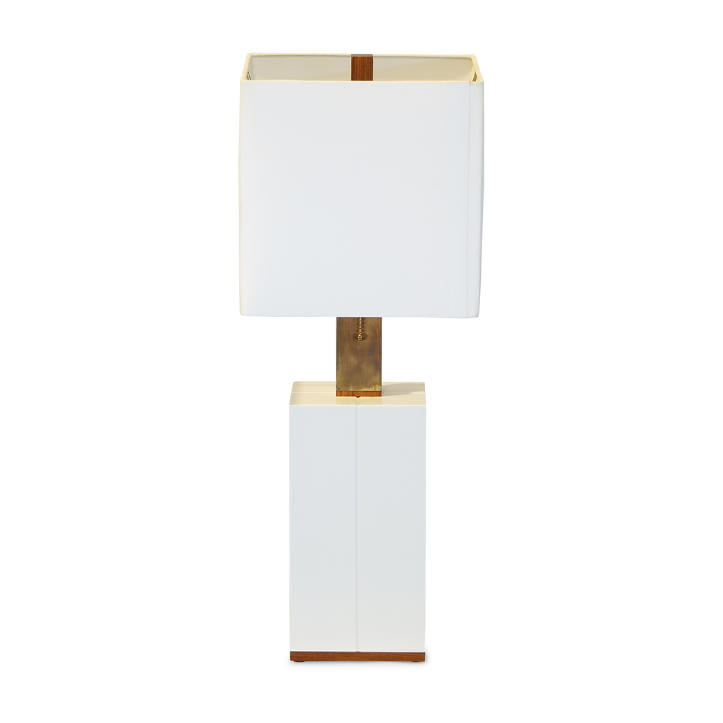 White High Gloss Table Lamp, Natural Brass, White Linen Shade