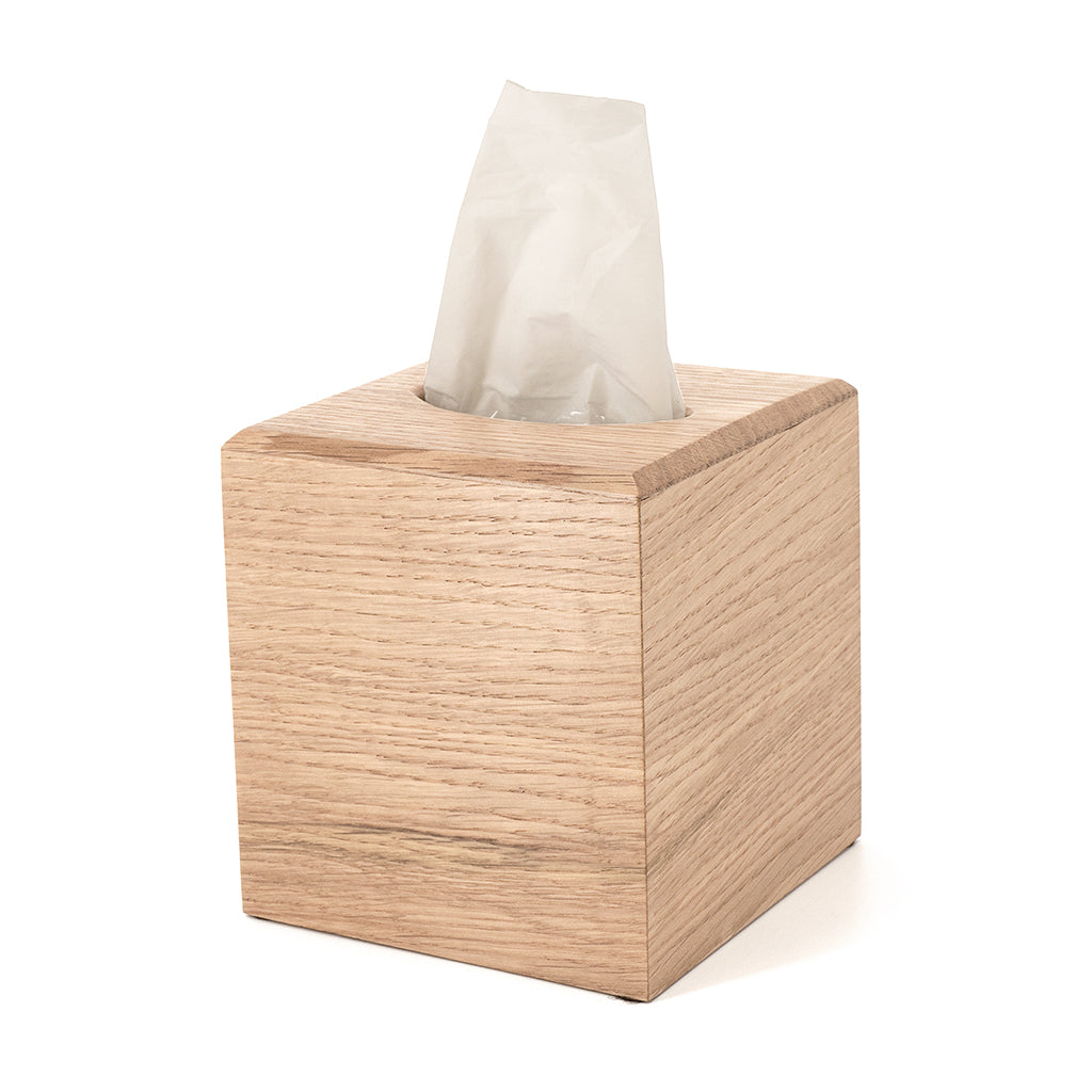 Rift oak tissue box cover.